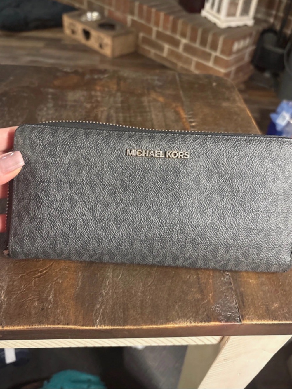 Michael Kors Black Zip-Around  Wallet with Logo